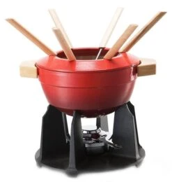 Le Creuset Fondueset Met Houten Handgrepen 2 Liter Gietijzer Kersrood